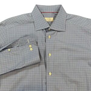 Eton Contemporary Dress Shirt Blue‎ Purple Green Gingham Check Mens Sz 16.5  42